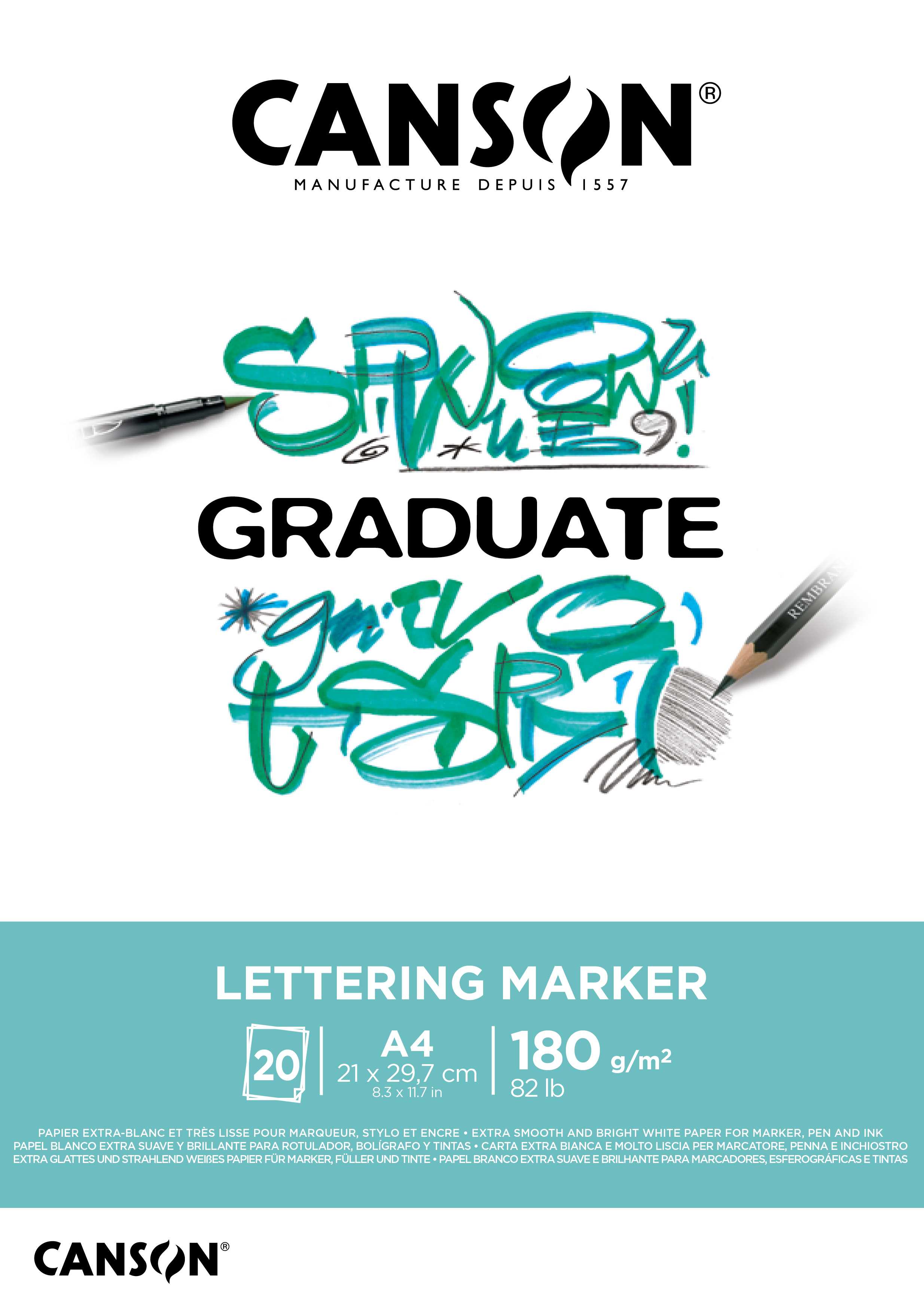 Blocco per lettering e pennarelli CANSON Graduate Lettering Marker 180 g/m² - A4, 20 fogli