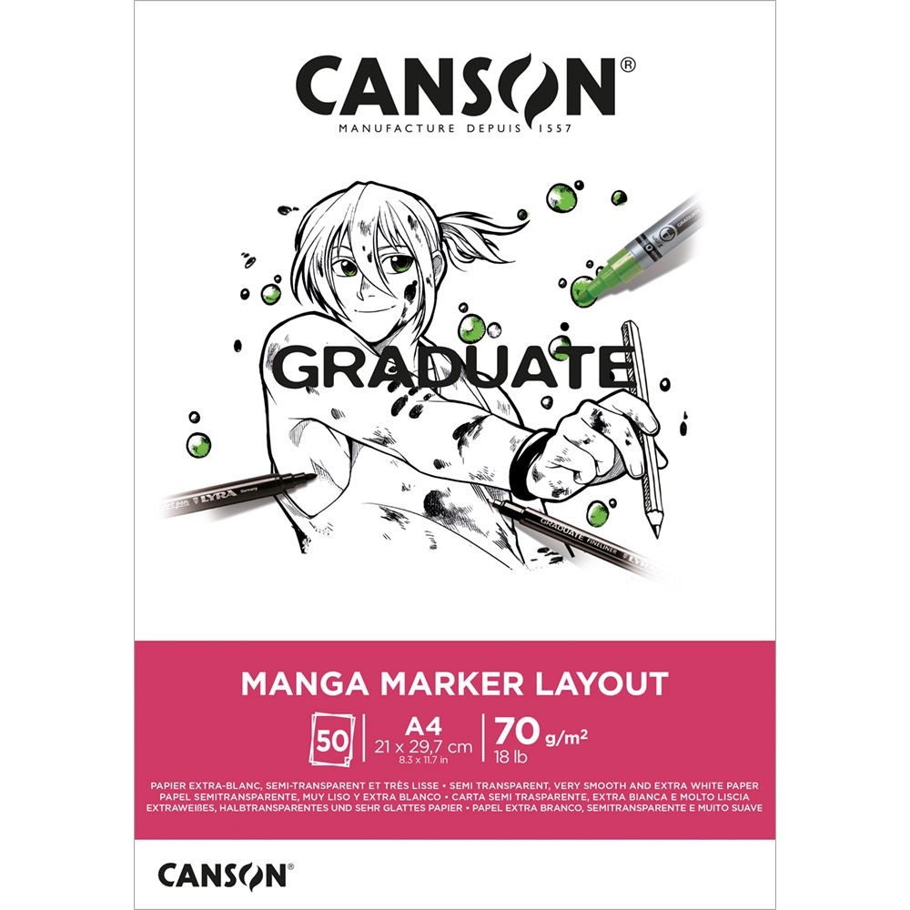 Canson Graduate Manga blocco 200 g/m² - 30 fogli, A4, incollato