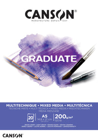Canson Graduate Mix Media blocco bianco 200 g/m² - 20 fogli, A5 collato