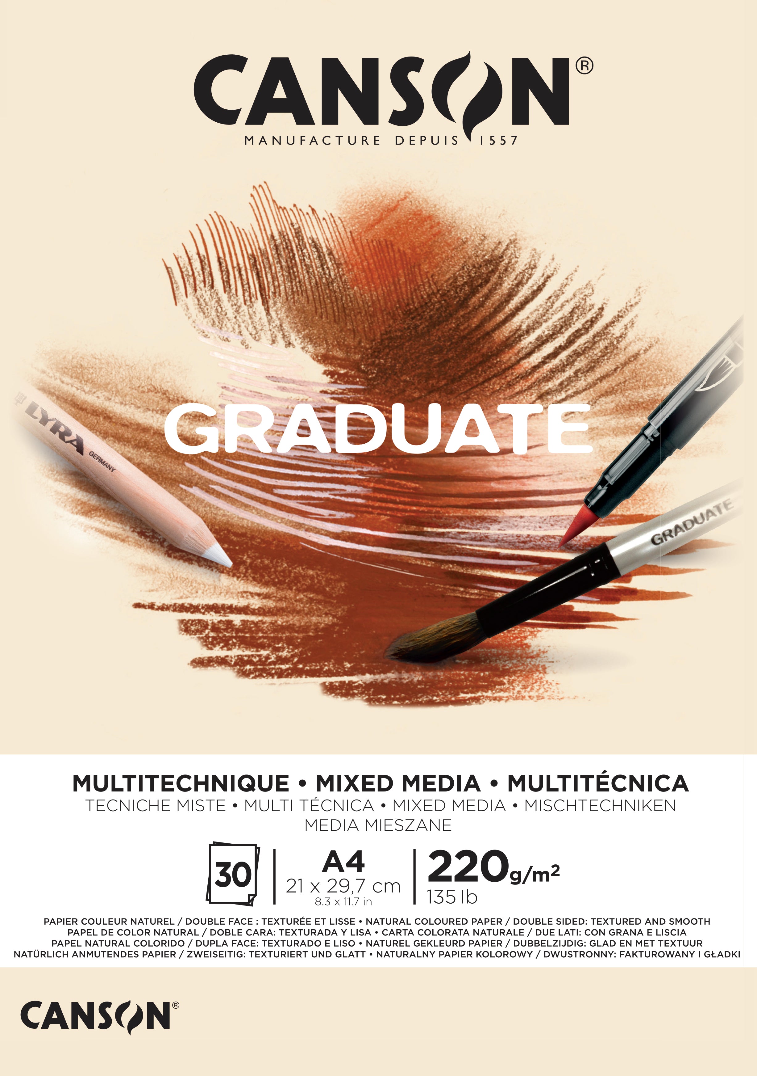 Canson Graduate Mix Media blocco Natural 220 g 30 fogli A4 incollato