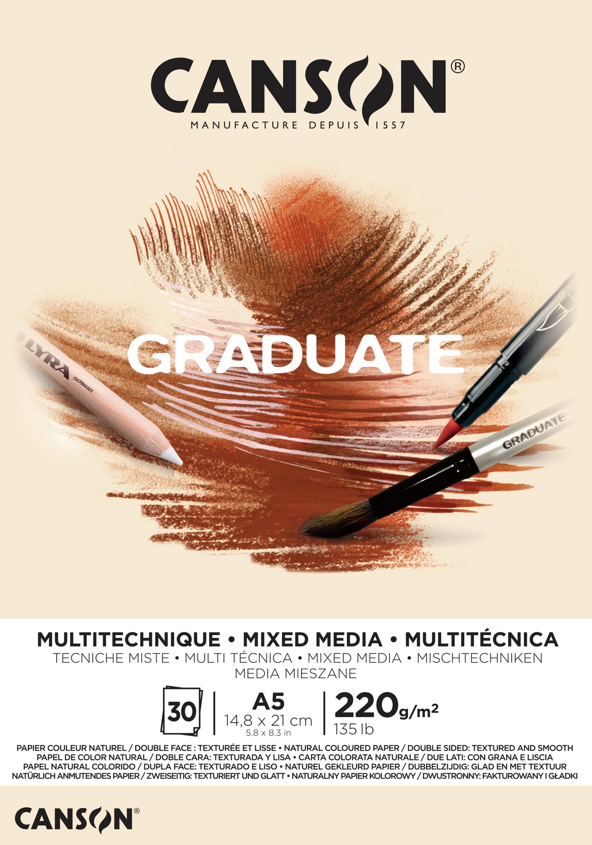 Canson Graduate Mix Media blocco Natural 220 g 30 fogli A5 incollato