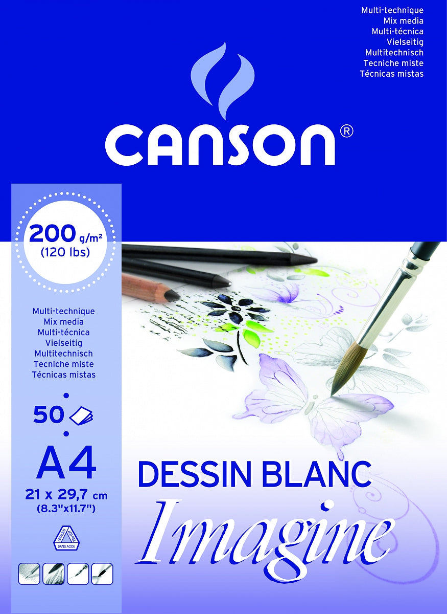 CANSON Imagine blocco da disegno 200 g/m² 50fg A4 grana fine collato