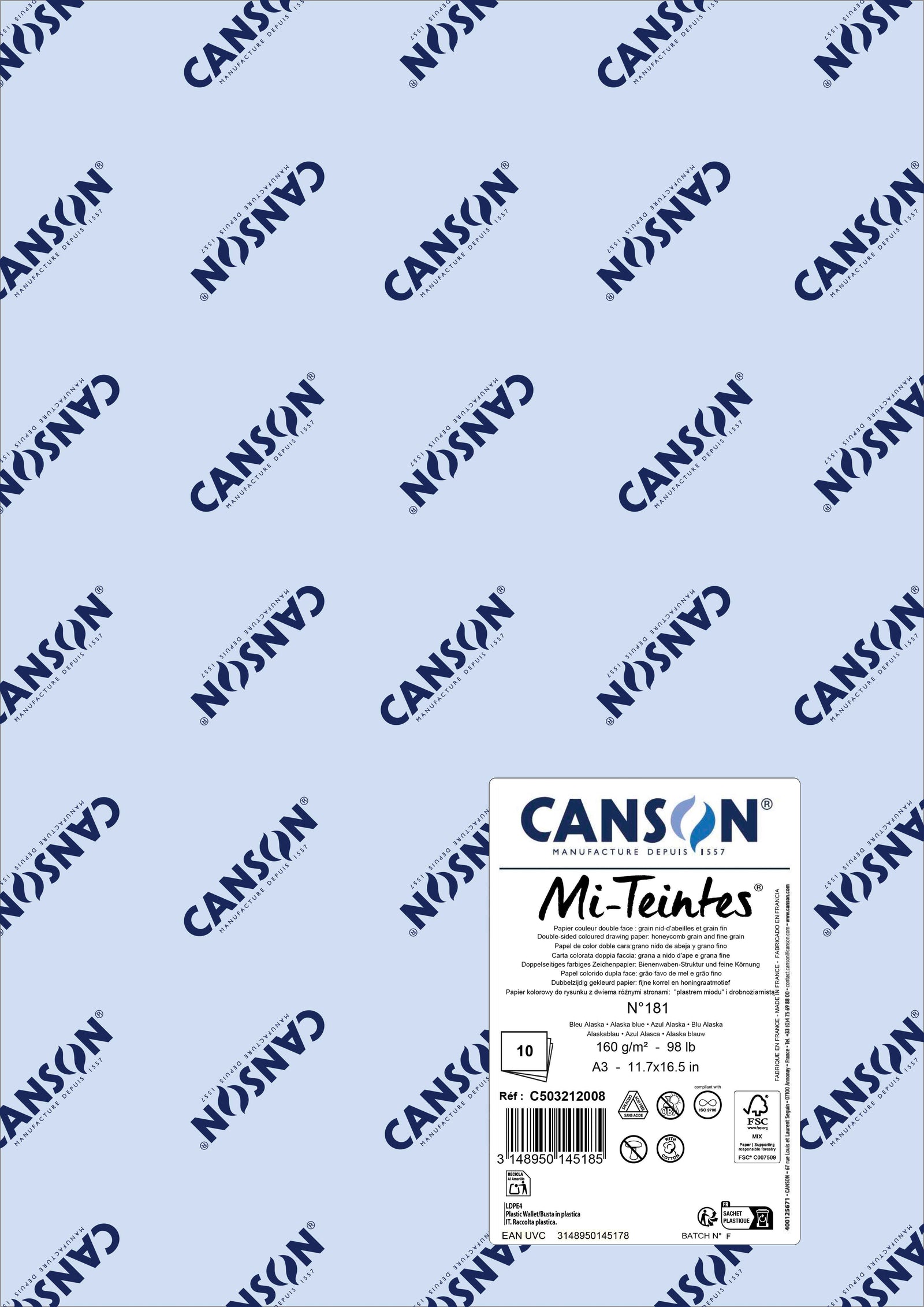 Carta per pastello Canson Mi-Teintes A3 160 g - 10 fogli – Blu Alaska 181