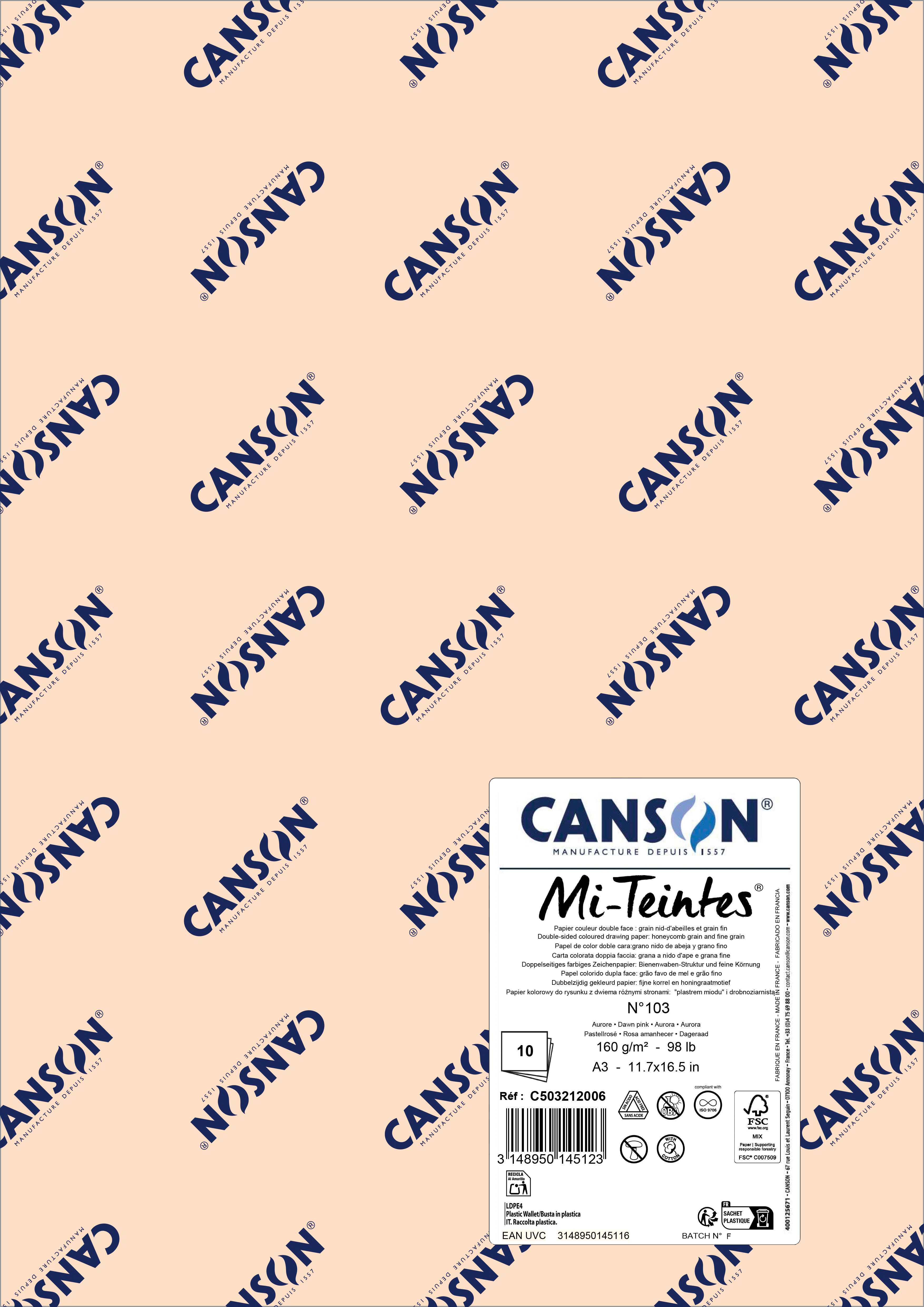 Carta per pastello Canson Mi-Teintes A3 160 g - 10 fogli – Rosa aurora 103