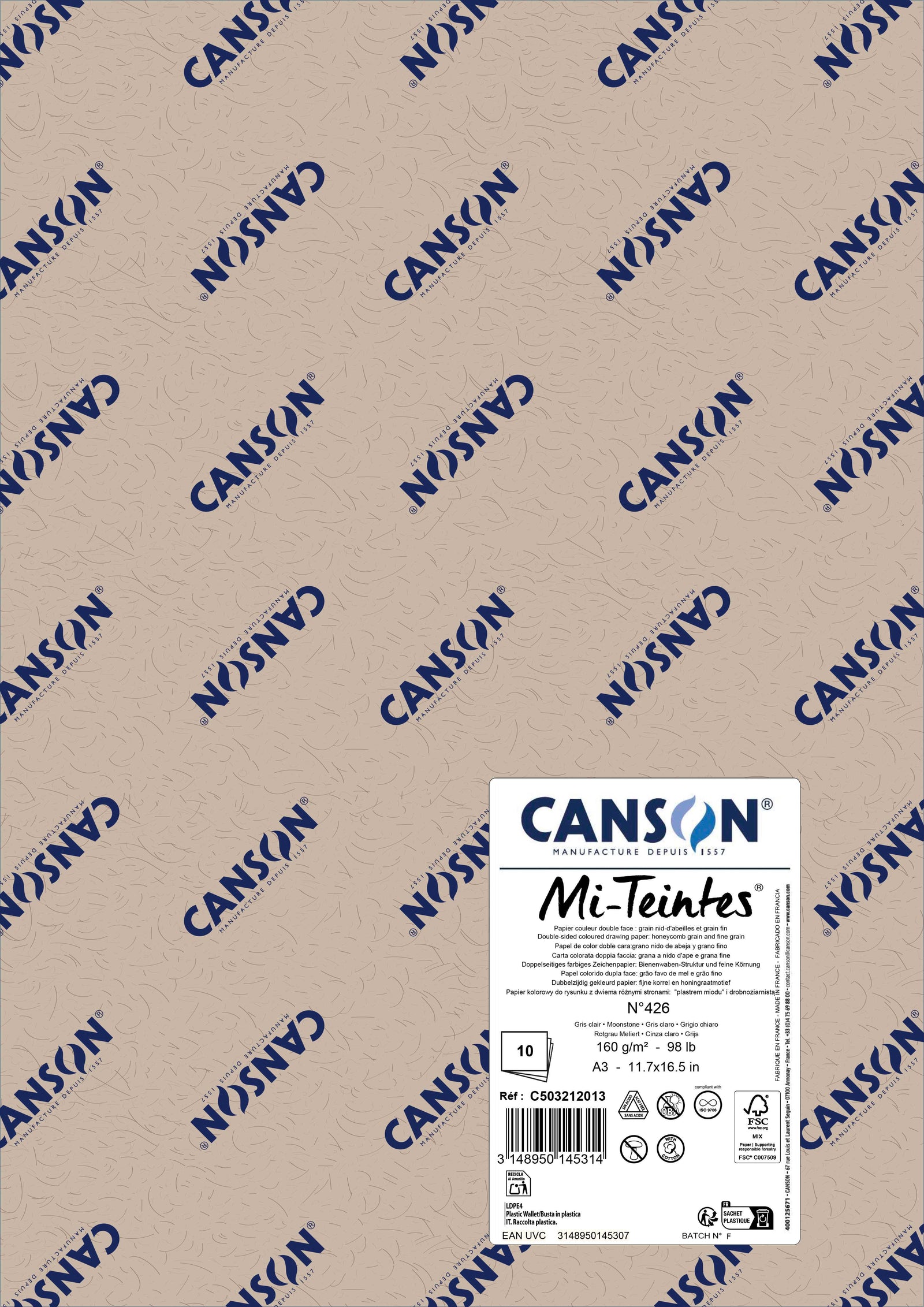 Carta per pastello Canson Mi-Teintes A3 160 g - 10 fogli – Pietra di luna 426