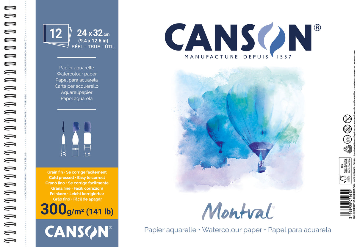 CANSON Montval blocco per acquerello CP 300 g/m² 12F 24 x 32 cm a spirale