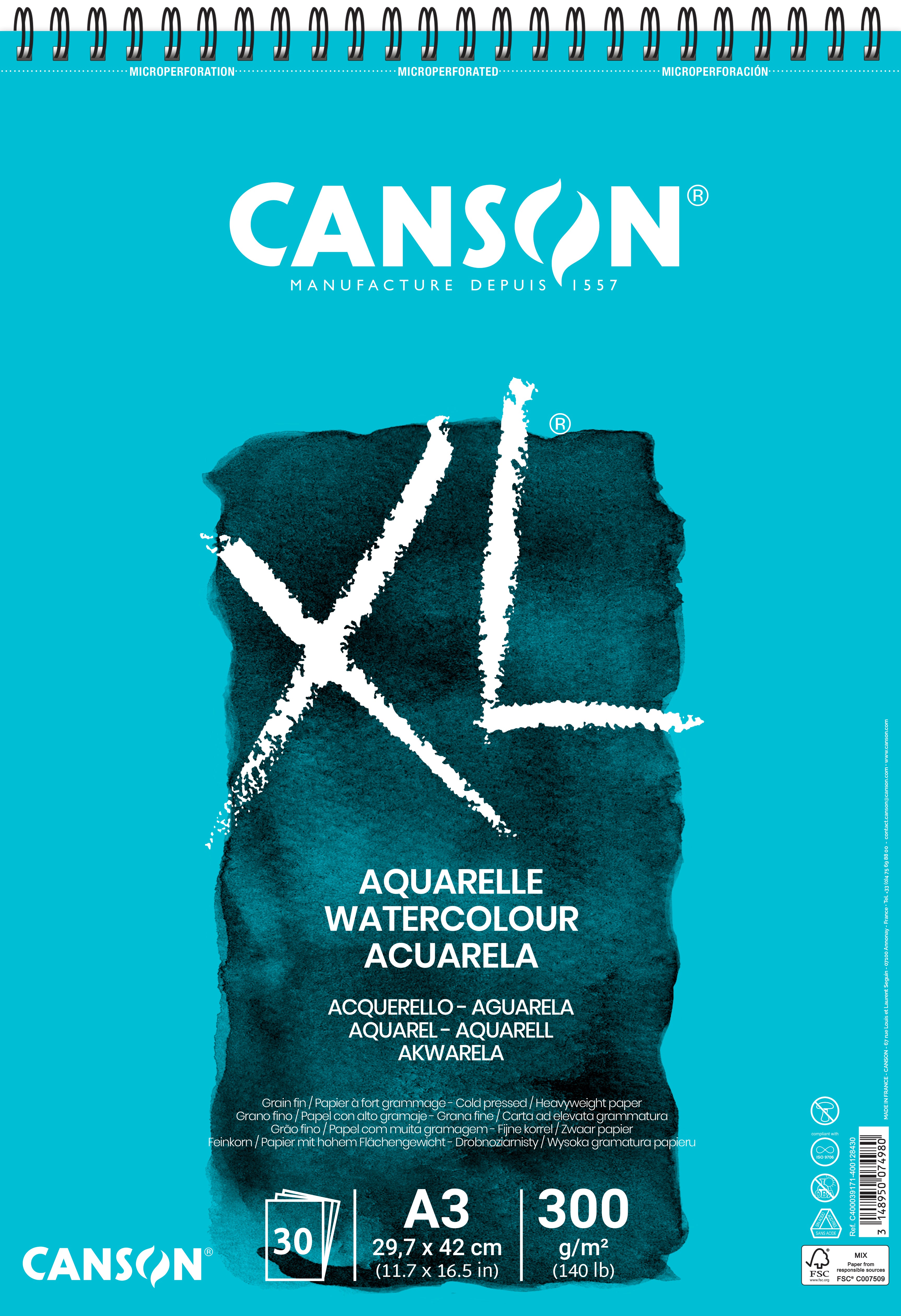 CANSON XL Aquarelle blocco per acquerello 300 g/m² A3 - 30 fogli, spirale