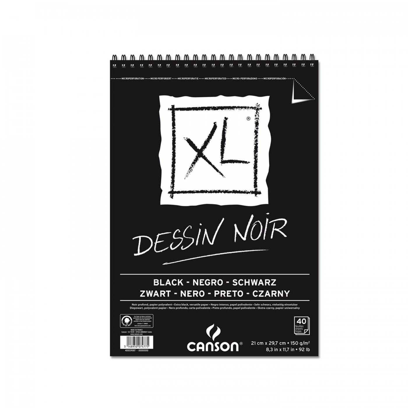 CANSON Canson XL Dessin Black album da disegno 150 g/m², 40 fogli, A4, rilegatura a spirale