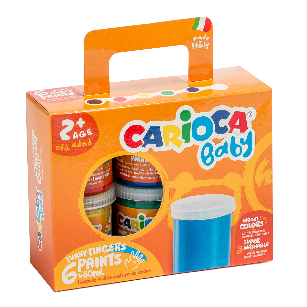 Carioca colori a dita Baby 2+, valigetta di cartone, 6 × 80 ml