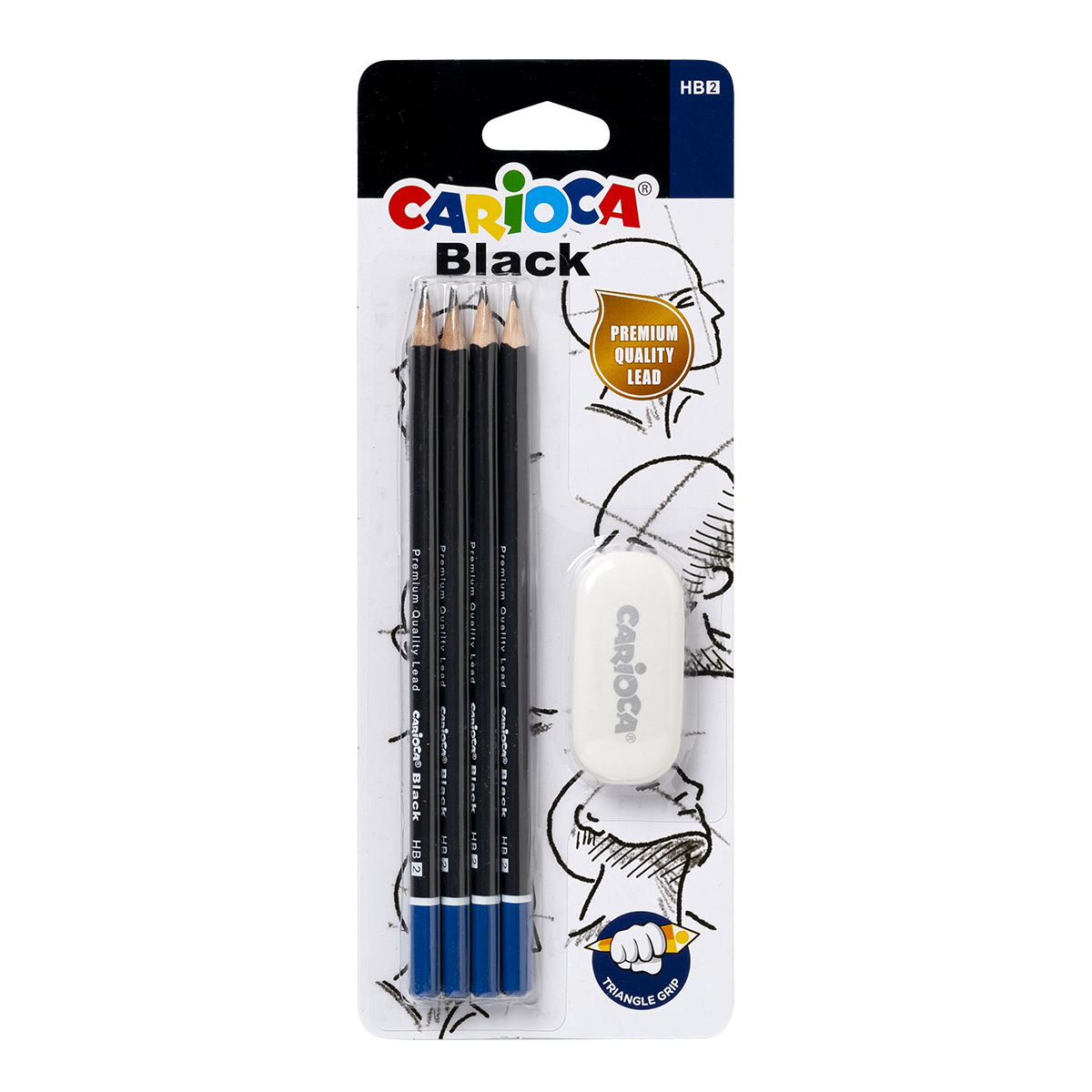 Carioca set di matite triangolari Black 2/HB con gomma, 4 pz