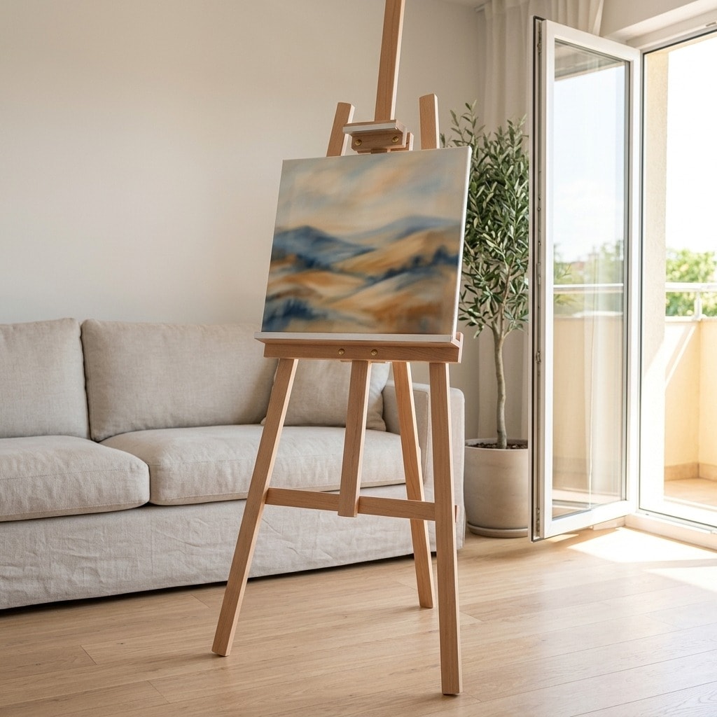 Cavalletto MY HOME con un quadro in un soggiorno luminoso
