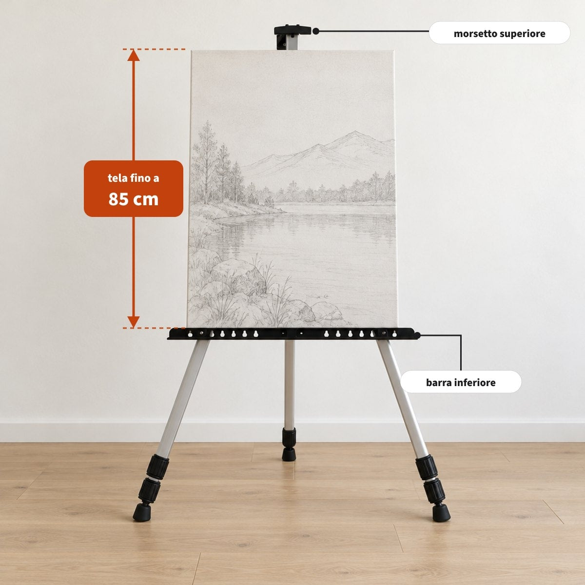 Tela alta fino a 85 cm nei supporti regolabili del cavalletto Royal ALUMINIUM