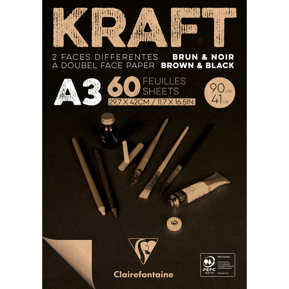 Clairefontaine blocco di carta kraft incollato – 90 g 60F A3 Marrone e Nero