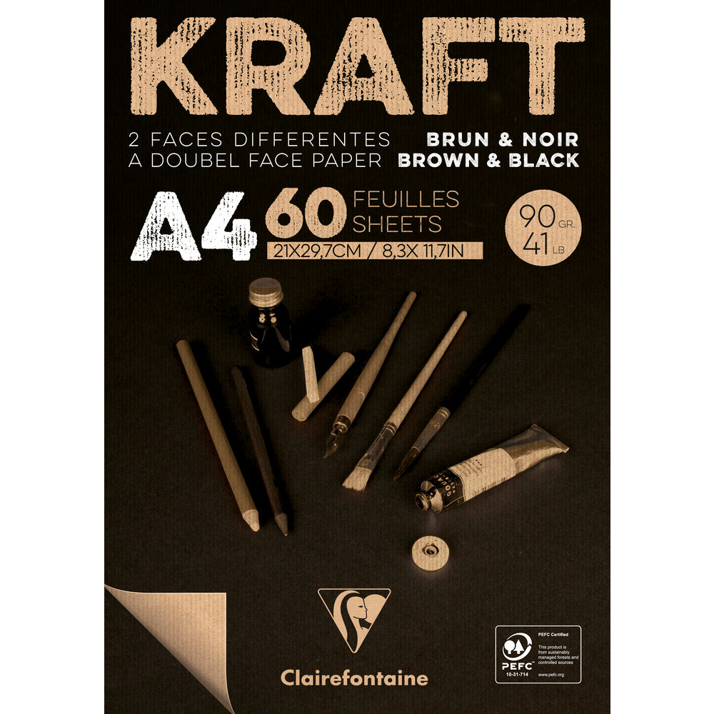 Clairefontaine blocco di carta kraft incollato – 90 g 60F A4 Marrone e Nero