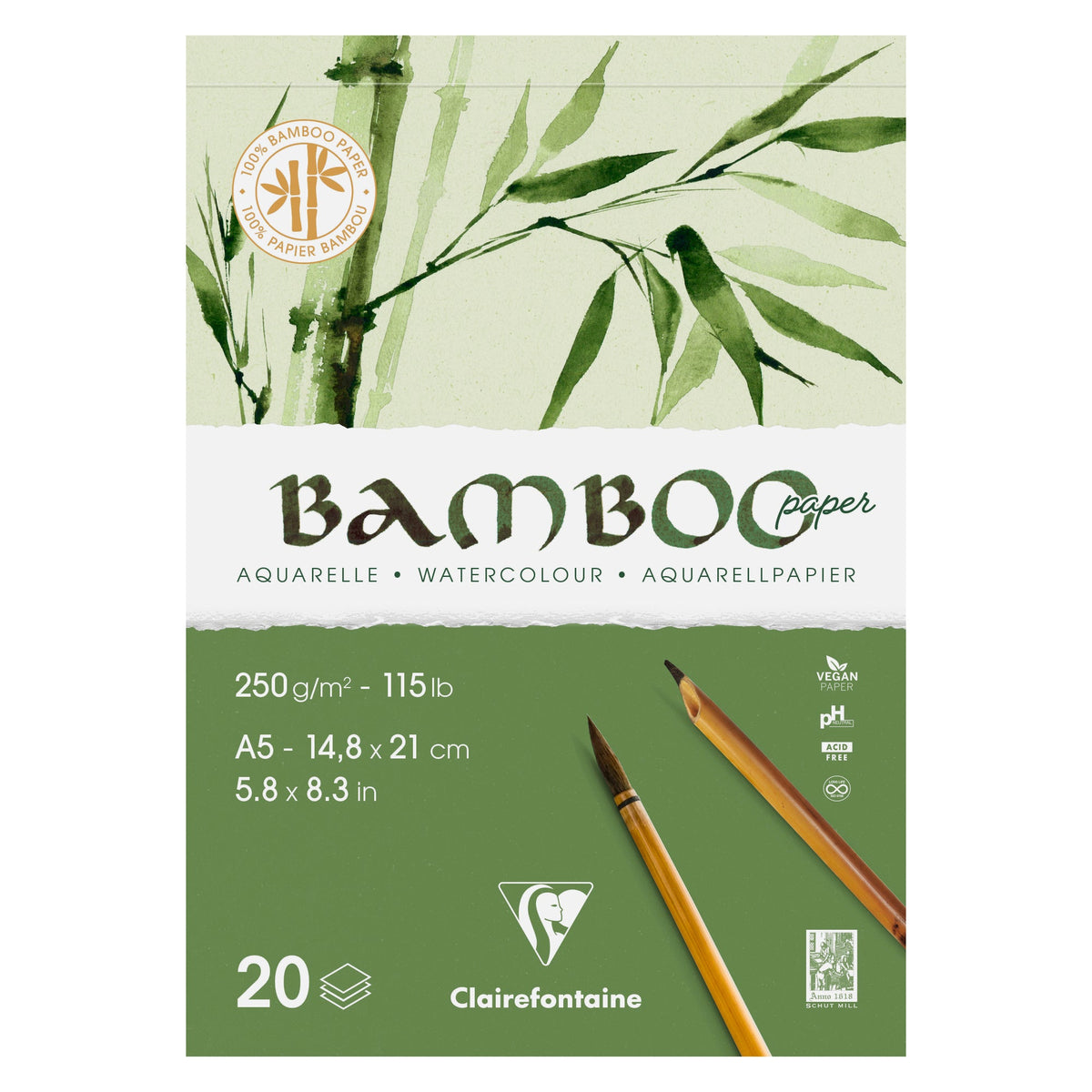 Clairefontaine blocco per acquerello in fibra di bambù CP 250 g 20 fg incollato