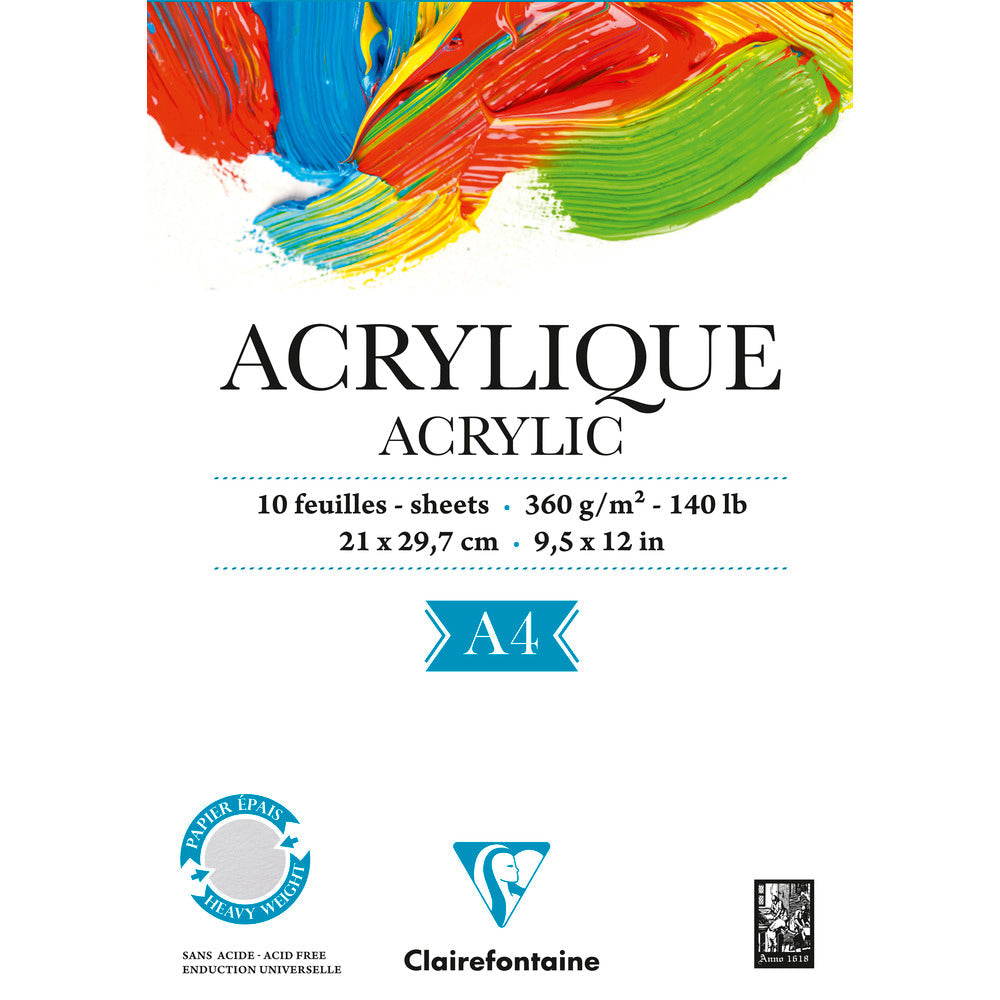 CLAIREFONTAINE blocco per pittura acrilica 360 g/m² 10 fogli A4 incollato