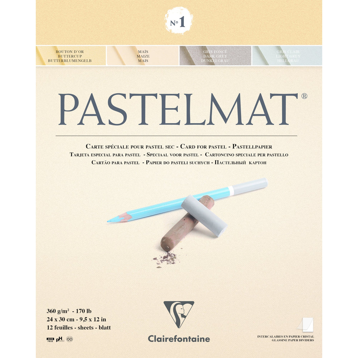 Clairefontaine Pastelmat blocco n. 1 360 g 12F x 30 cm incollato – 24