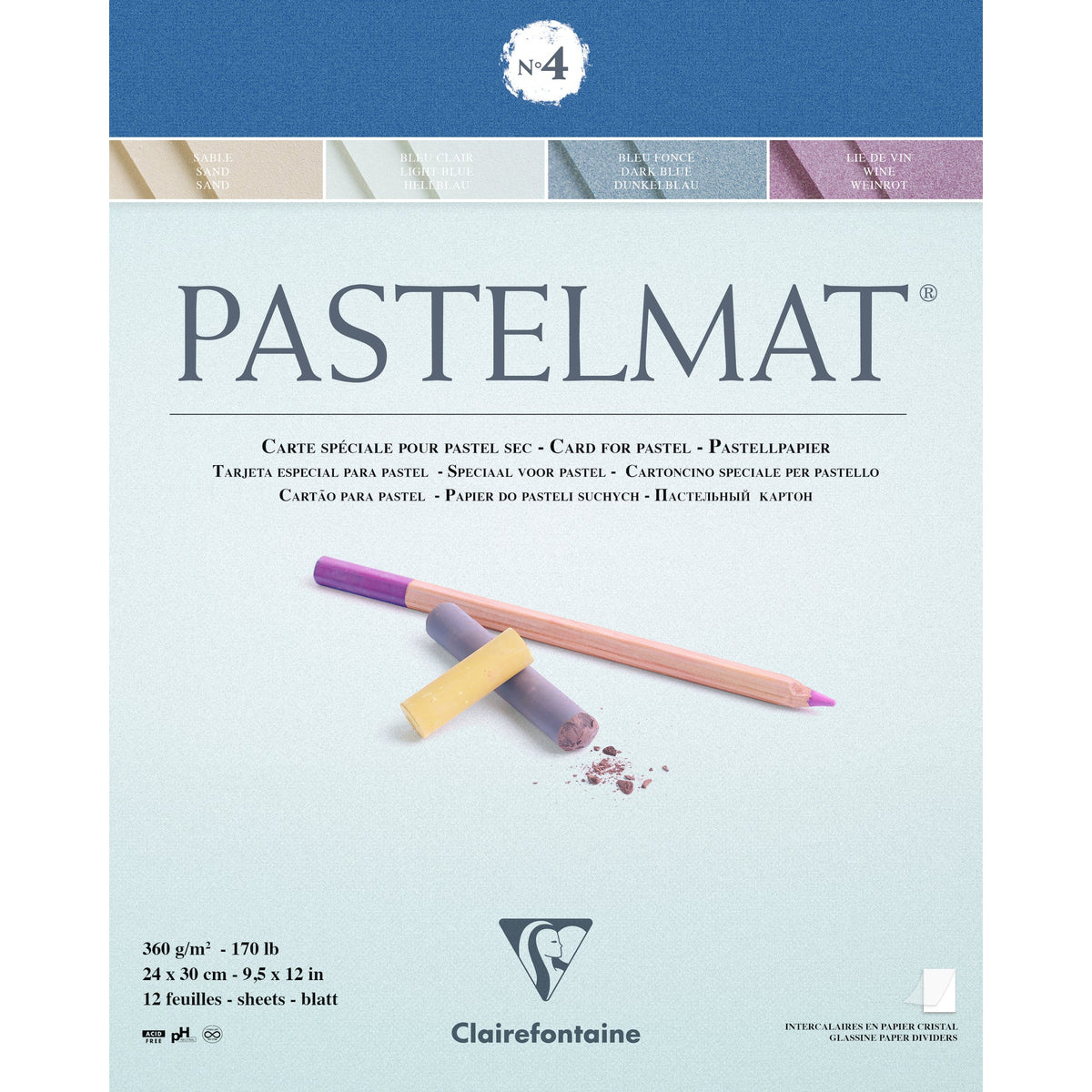 Clairefontaine Pastelmat blocco n. 360 g 12F x 30 cm incollato – 4 24