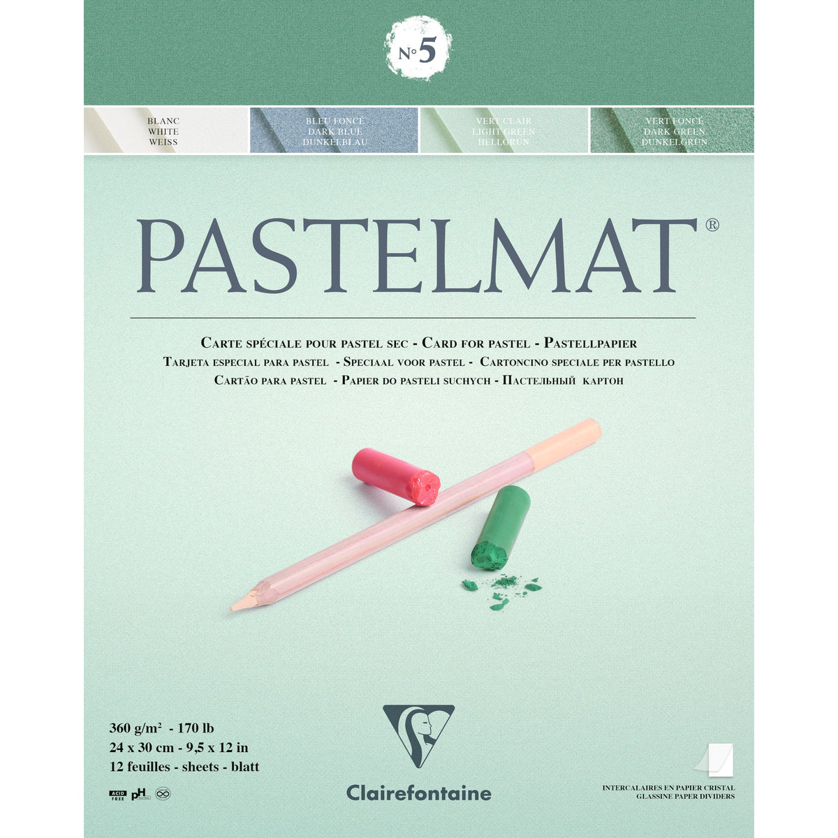 Clairefontaine Pastelmat blocco n. 360 g 12F x 30 cm incollato – 5 24