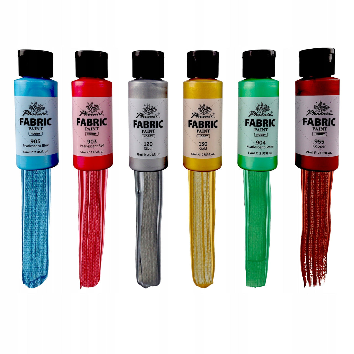 Colori acrilici per tessuti Phoenix perlati e metallizzati 6x59 ml