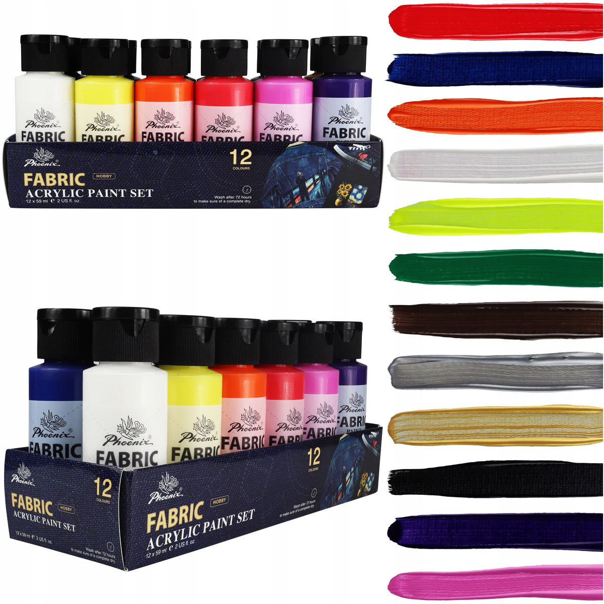 Colori per tessuti Phoenix 12 x 59 ml | colori diversi