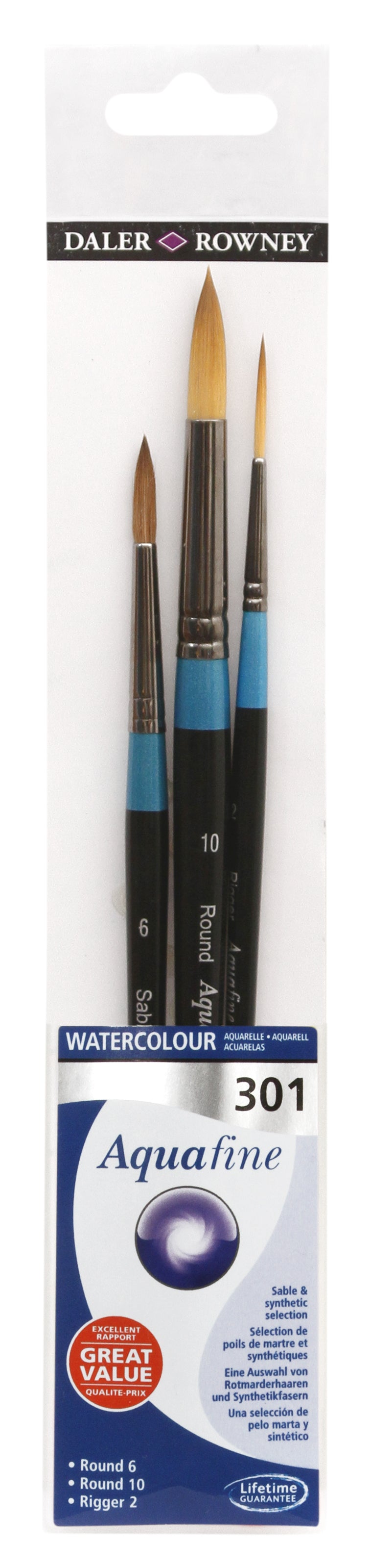 DALER ROWNEY Aquafine 301 set di pennelli per acquerello e gouache - 3 pz