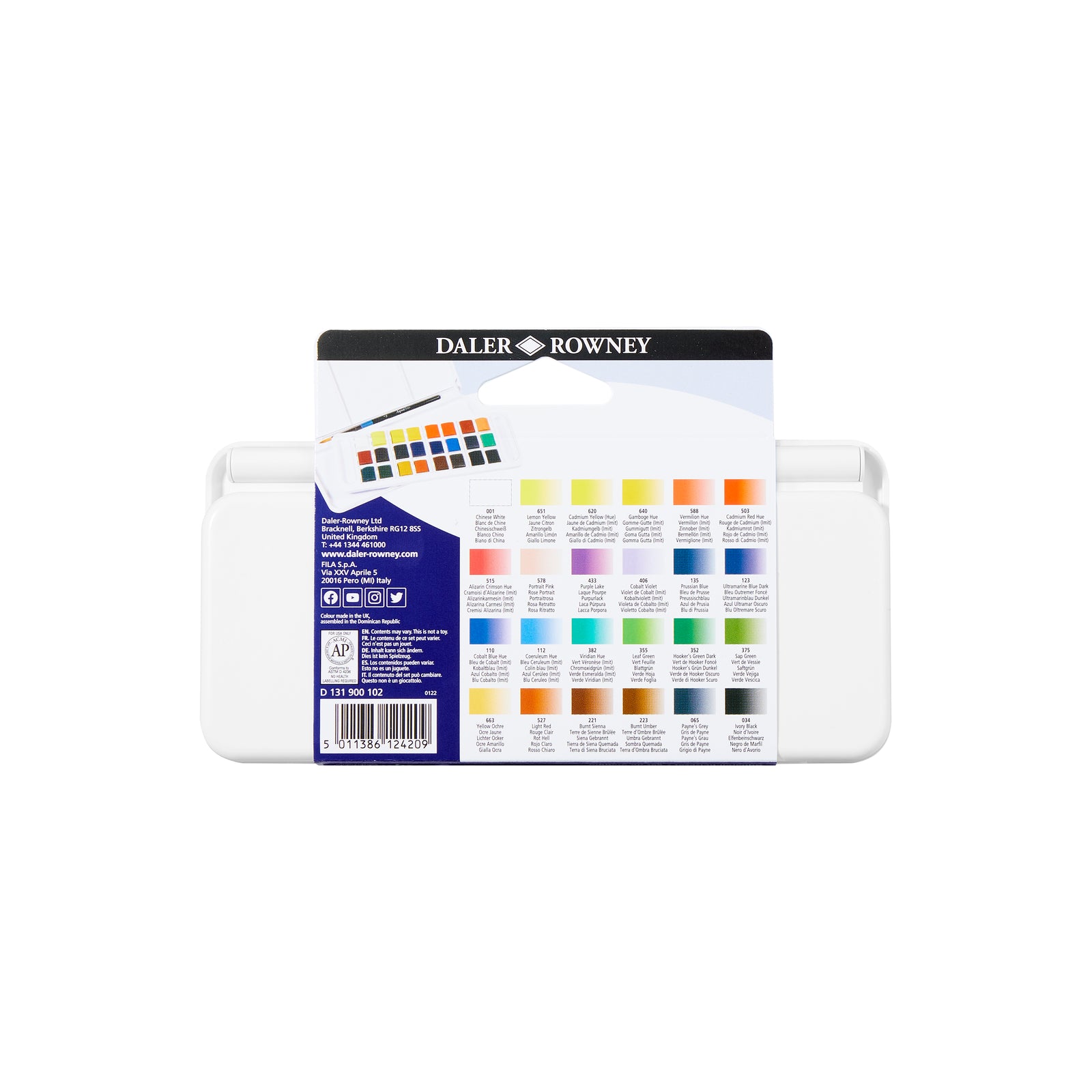 DALER ROWNEY Aquafine set da viaggio acquerello 24 mezzi godet con pennello
