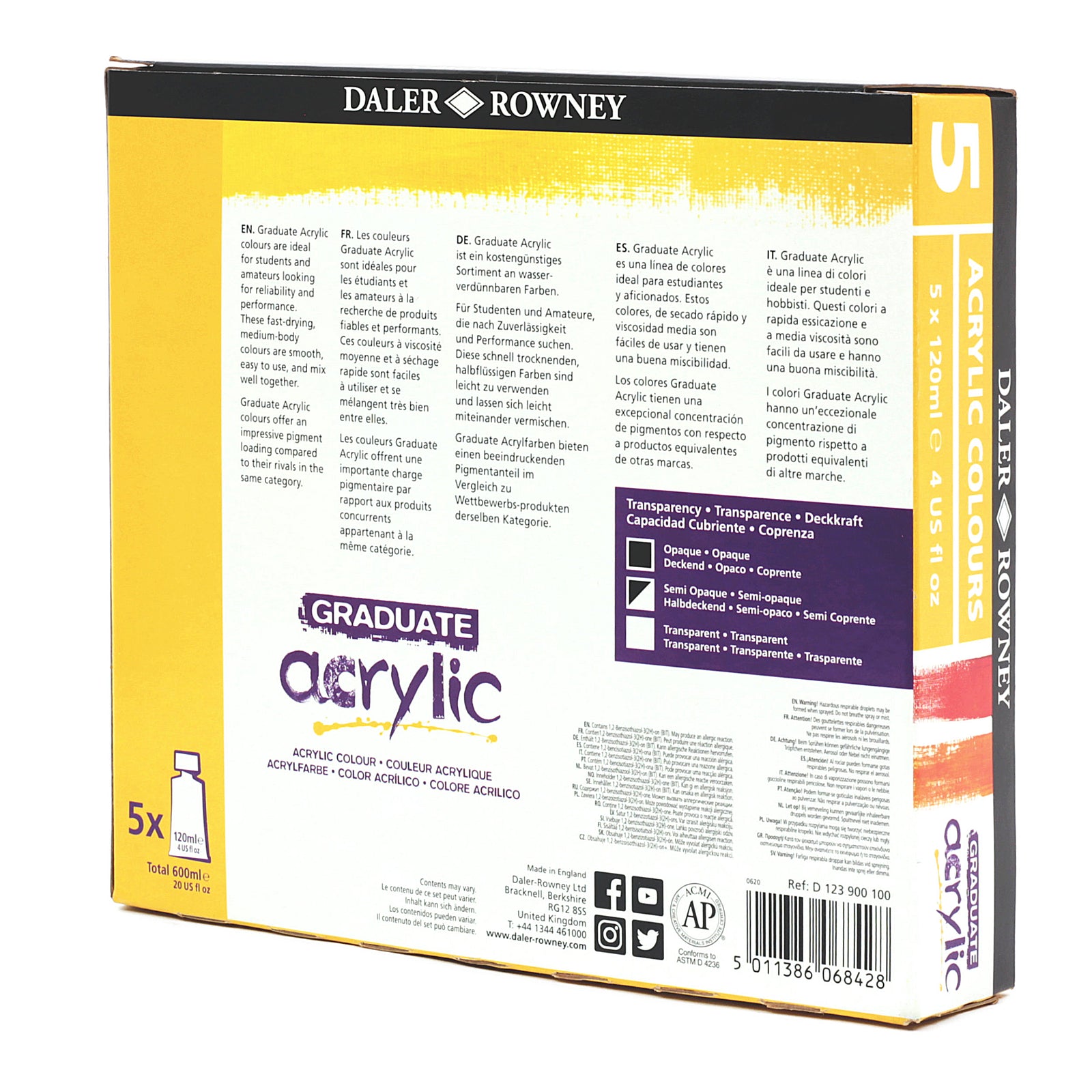 DALER ROWNEY Graduate set di colori acrilici 5 x 120 ml