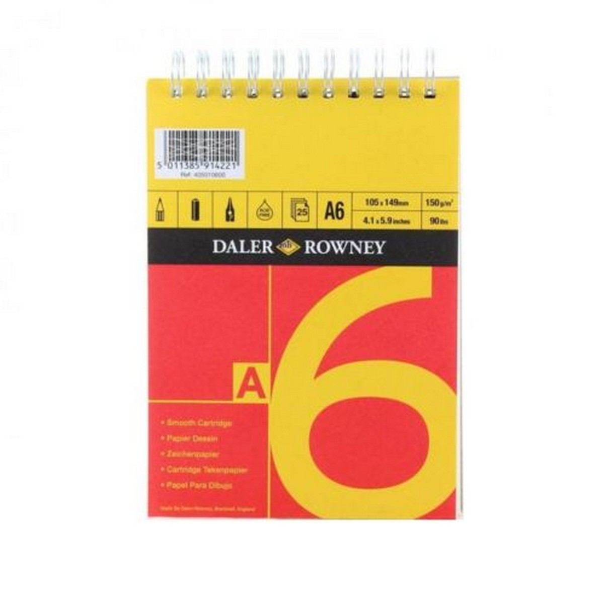 DALER ROWNEY D&R Red & Yellow blocco da disegno A6 150 g 25 fg collato
