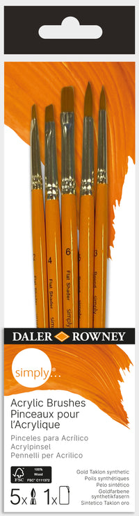 DALER ROWNEY Simply set di pennelli per acrilico 5 pz (2x Round, 3x Flat Shader)