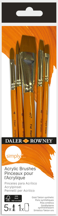 DALER ROWNEY Simply set di pennelli per acrilico – 5 pz (Round, Filbert, Angle, Flat Shader, Flat Wash)