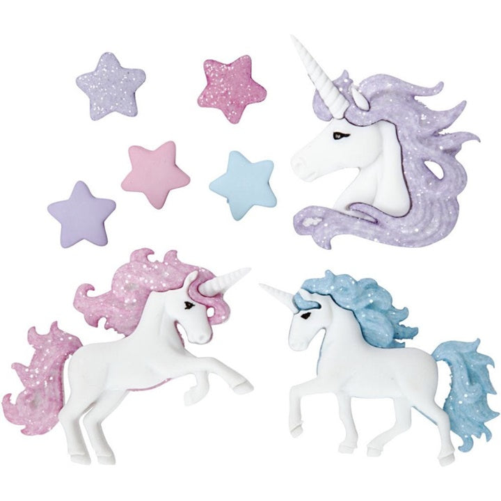 Bottoni decorativi in plastica: scegli | set diversi - unicorno magico