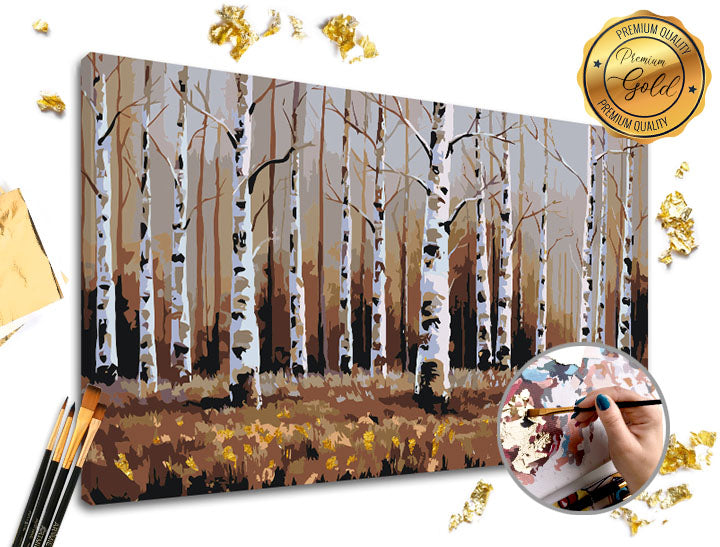 Dipingere con i numeri PREMIUM GOLD | Bosco di betulle
