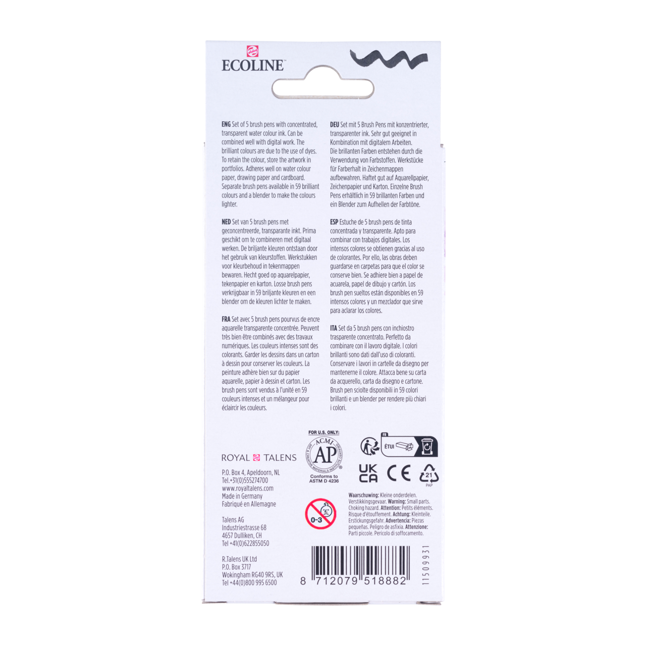 ROYAL TALENS Ecoline set di pennarelli acquerellabili a pennello PASTEL - 5 pz