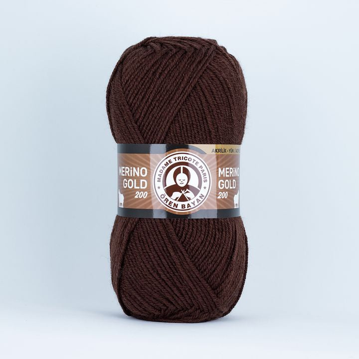 Filato per maglieria Madame Tricote Paris Merino Gold 200 - 100 g | scegli un colore - marrone scuro