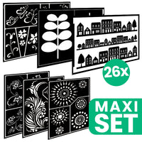 Grande set di stencil per pittura d'arte popolare - 26 pezzi di varie dimensioni