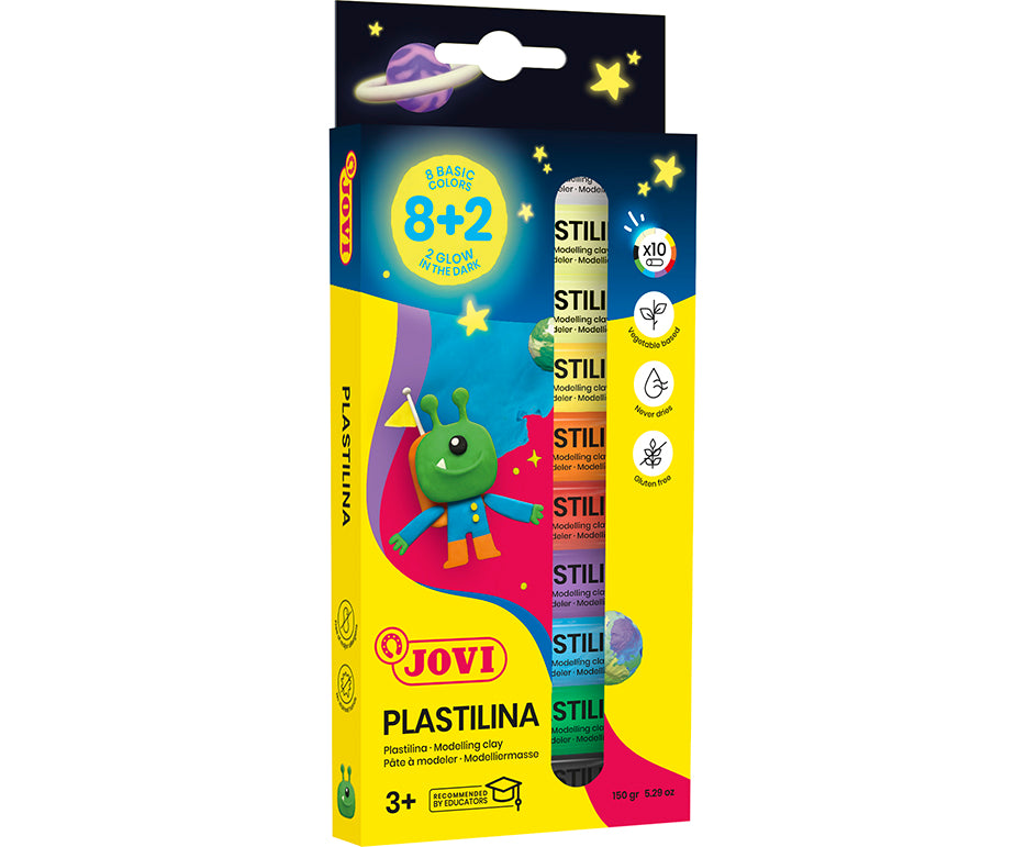 JOVI Glow plastilina naturale 10 x 15 g – 8 colori + 2 fosforescenti