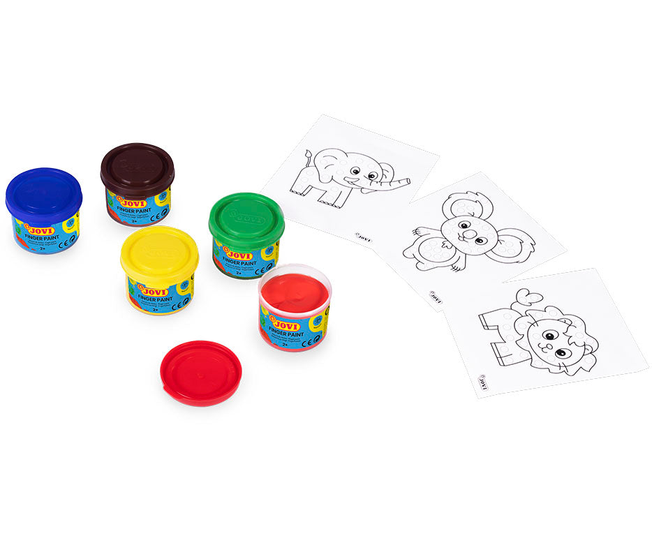 JOVI set di colori a dita in secchiello 5 x 35 ml con stencil