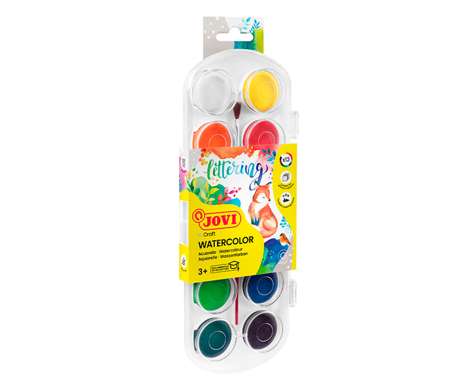 Acquerelli JOVI diametro 30 mm – 12 colori con pennello