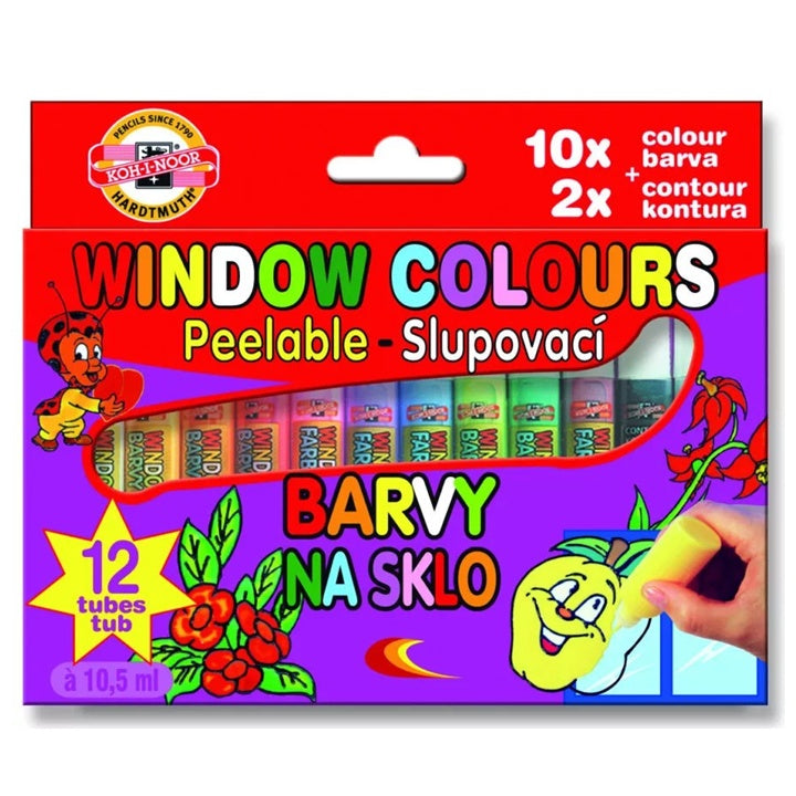 KOH-I-NOOR 12x10 ml Set di colori pelabili su vetro