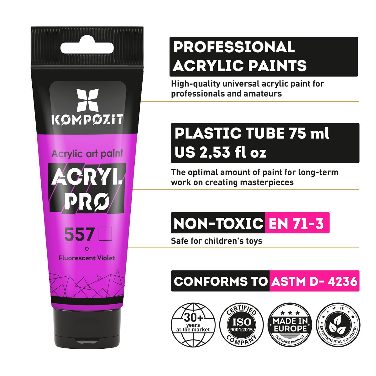 Vernice acrilica fluorescente ACRYL PRO ART Kompozit 75 ml