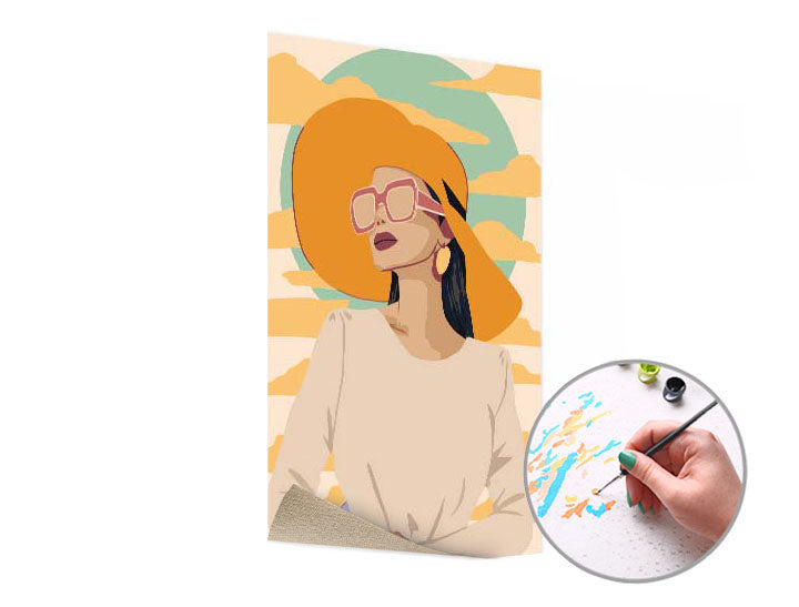 Pittura per numeri DONNA CON IL CAPPELLO GIALLO – senza cornice