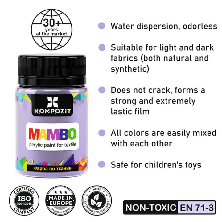 MAMBO Pittura acrilica pastello per tessuti e pelle 50ml | Varie tonalità