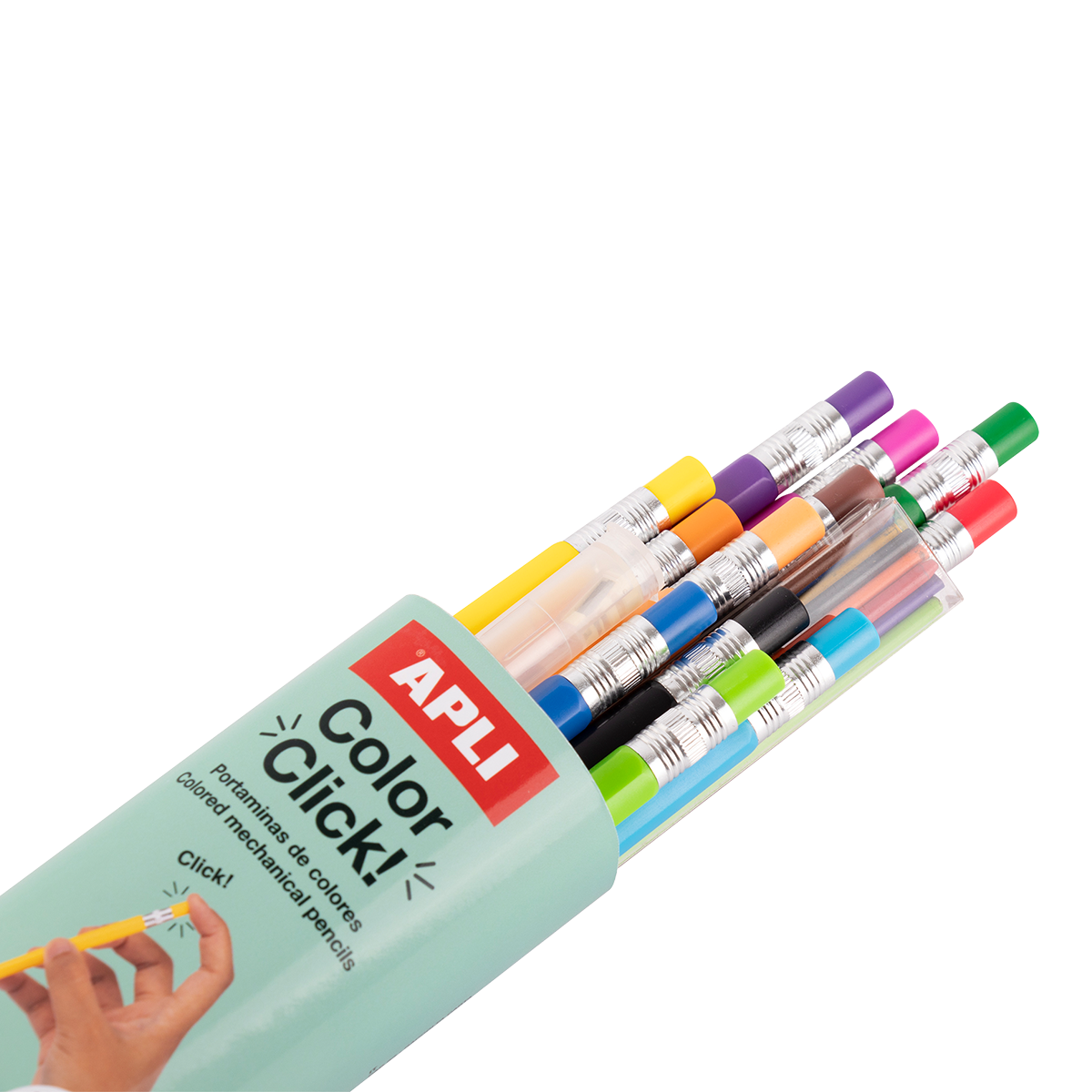 Pastelli a scatto APLI Color Click, 12 pz con mine di ricambio e temperamatite