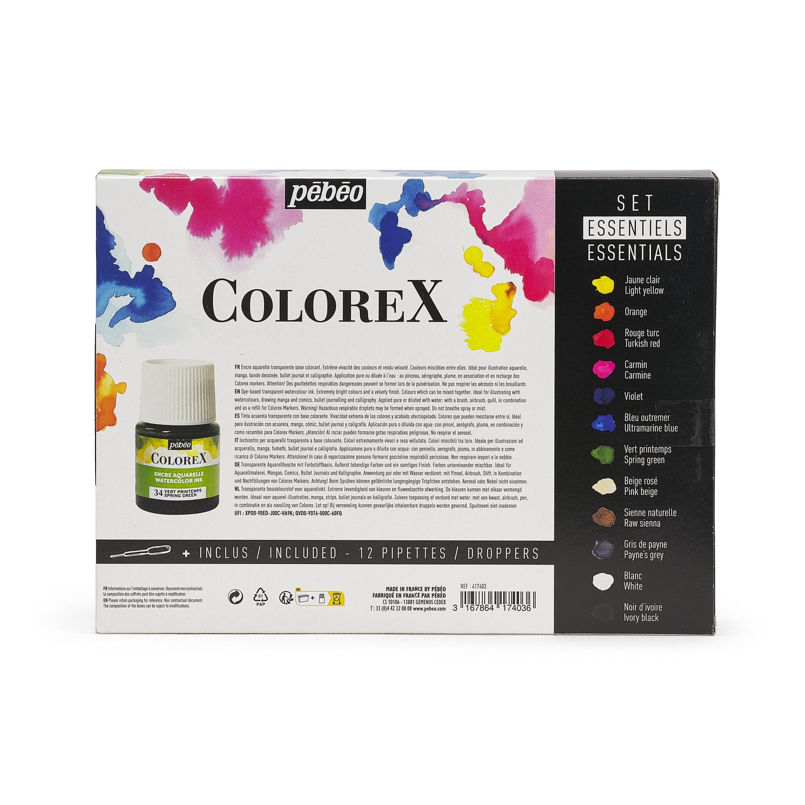 Pebeo Colorex set di colori ad acquerello 12 x 20 ml