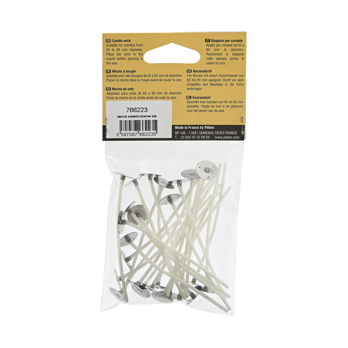Pebeo Gédéo stoppini per candele con supporto in metallo 8 cm - 25 pz