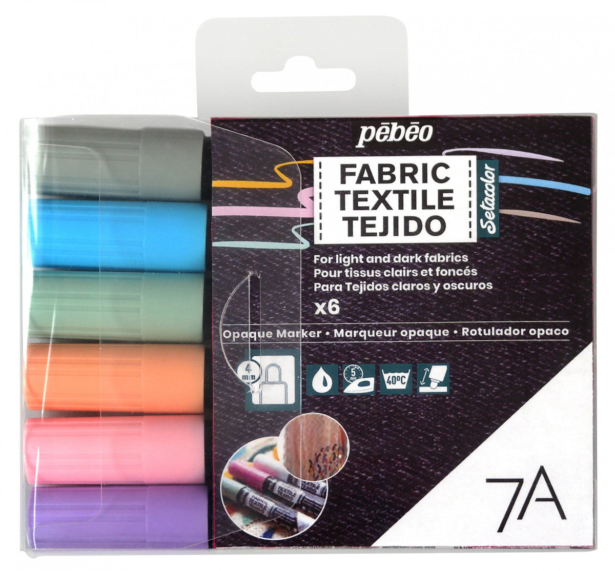 Pebeo Setacolor set di pennarelli per tessuti 6 pz PASTEL