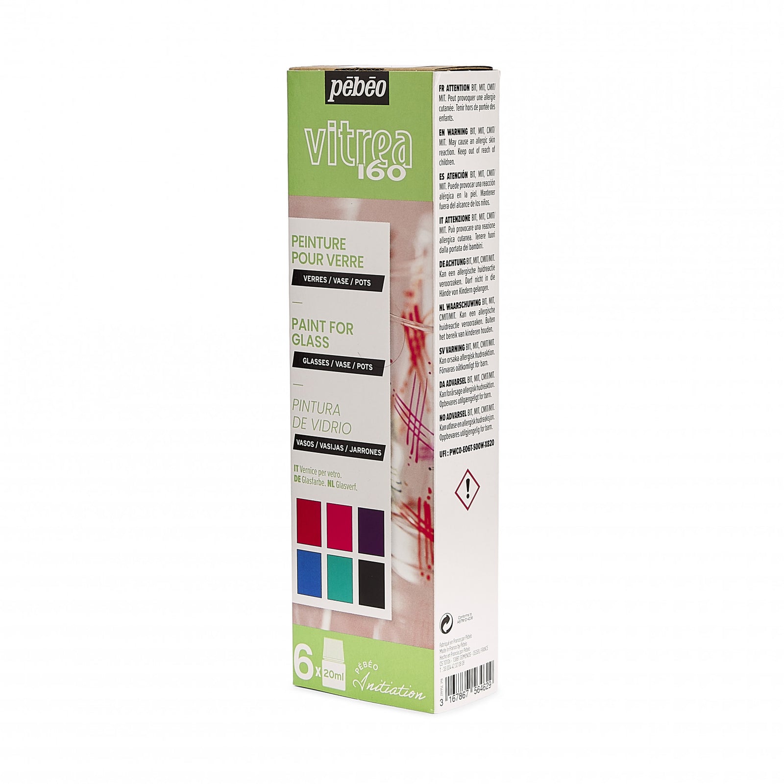 Pebeo Vitrea 160 set di colori lucidi per vetro 6 x 20 ml