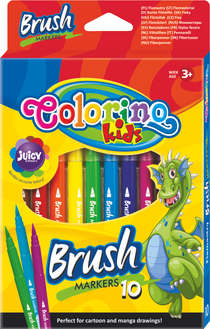 Pennarelli Colorino Brush con punta a pennello lunga – 10 colori