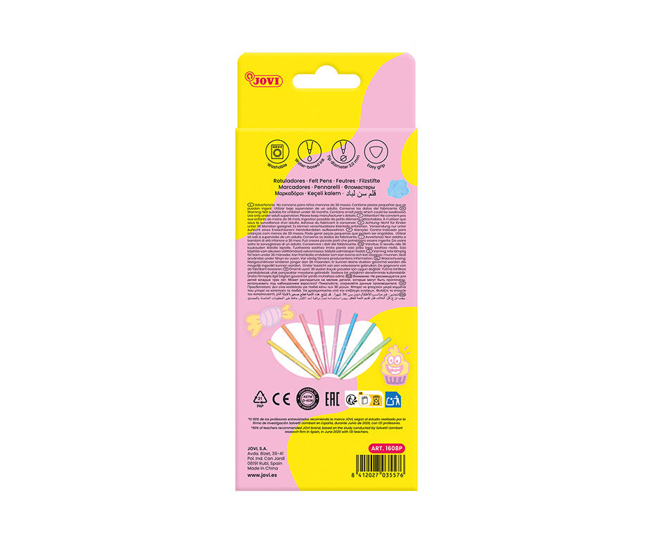Pennarelli per bambini JOVI lavabili sottili pastello 3 mm / set di 8